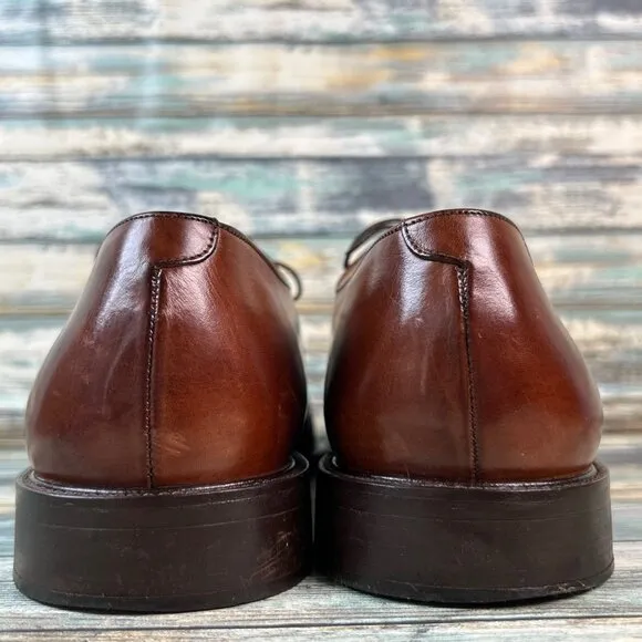 Johnston &amp; murphy Oxford Dress Shoes Mens 11M Brown Leather Woven Bicycle Toe