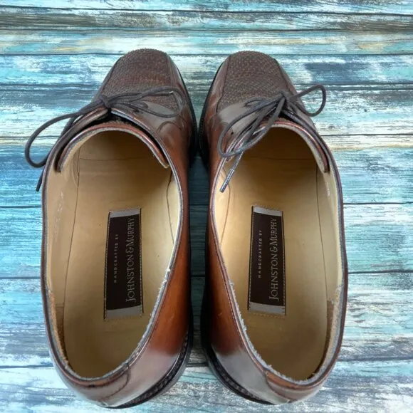 Johnston &amp; murphy Oxford Dress Shoes Mens 11M Brown Leather Woven Bicycle Toe
