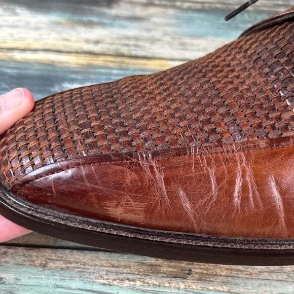 Johnston &amp; murphy Oxford Dress Shoes Mens 11M Brown Leather Woven Bicycle Toe