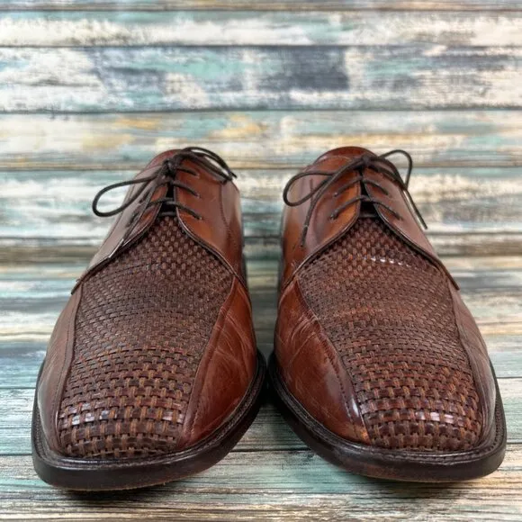 Johnston &amp; murphy Oxford Dress Shoes Mens 11M Brown Leather Woven Bicycle Toe