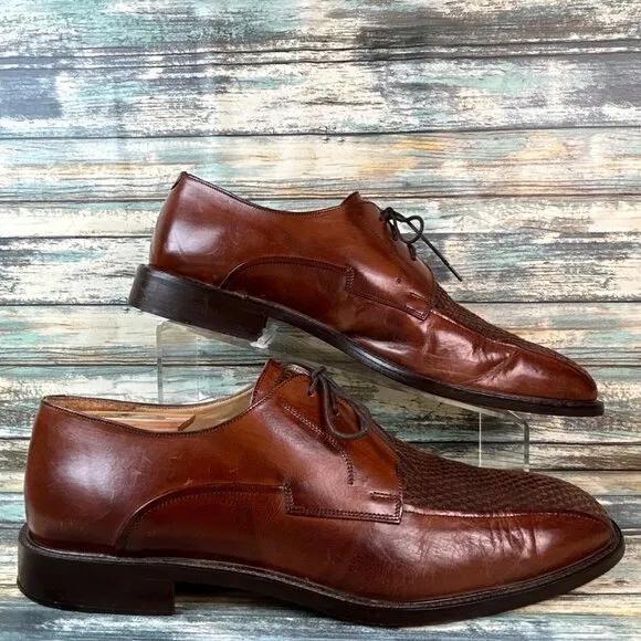 Johnston &amp; murphy Oxford Dress Shoes Mens 11M Brown Leather Woven Bicycle Toe