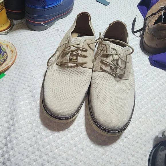 JOHNSTON &amp; MURPHY  SHEEPSKIN EUC MENS SZ 10 M KNIT SUEDE OXFORD TIE SHOES