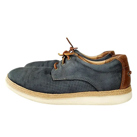 Johnston Murphy 11M Men Knit Saddle Shoe Espadrille Sheepskin Leather Blue Brown