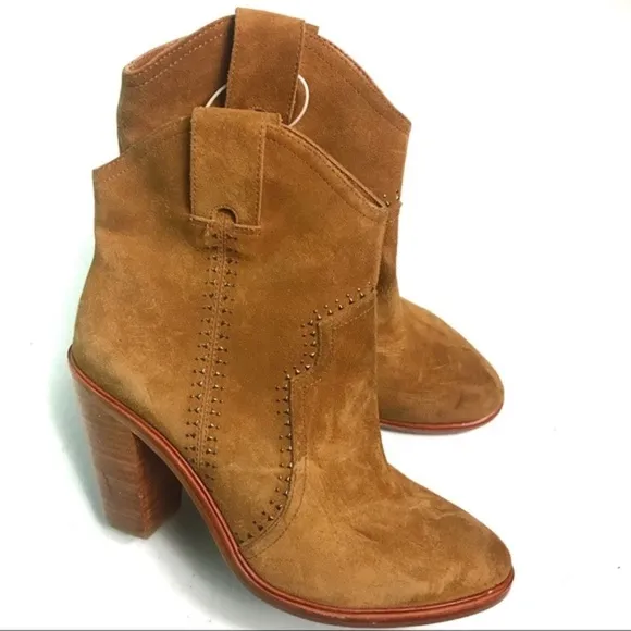 Joie Cognac Studded Suede Ankle Boots 7.5 New