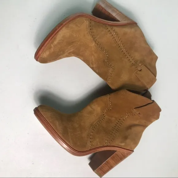Joie Cognac Studded Suede Ankle Boots 7.5 New