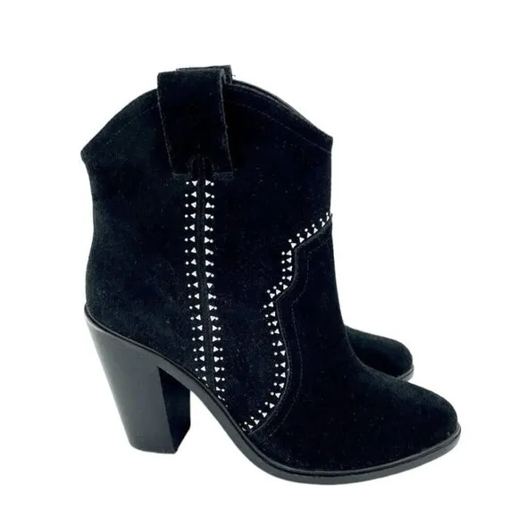 Joie Monte Black Suede Leather Studded Ankle Booties SZ 38 EU New