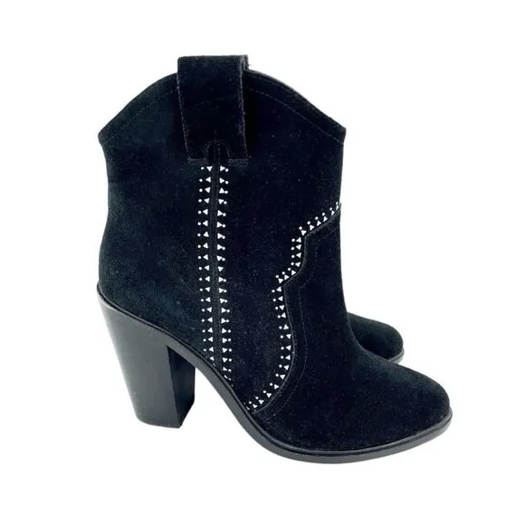 Joie Monte Black Suede Leather Studded Ankle Booties SZ 38 EU New