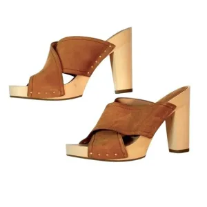 Joie Crisscross Wooden Platform Clogs in Brown Suede 41/US 10.5