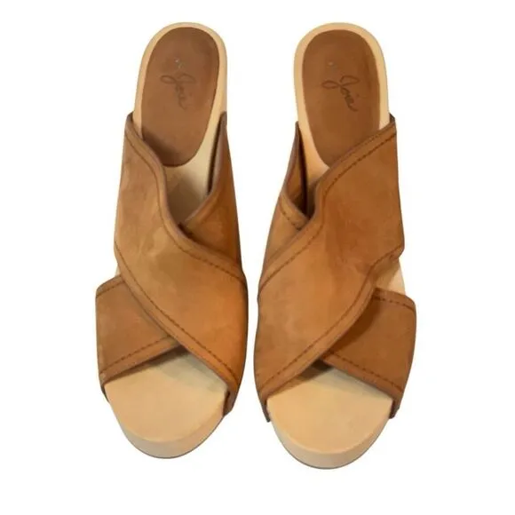 Joie Crisscross Wooden Platform Clogs in Brown Suede 41/US 10.5