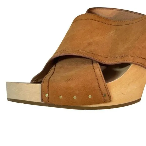 Joie Crisscross Wooden Platform Clogs in Brown Suede 41/US 10.5