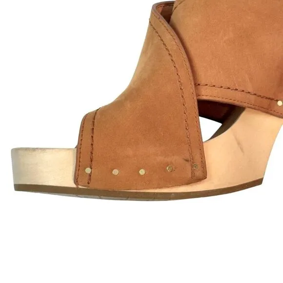 Joie Crisscross Wooden Platform Clogs in Brown Suede 41/US 10.5