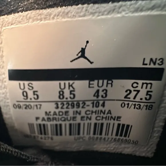 Jordan 6 Rings Concord Black/White - Size 9.5 Men’s (322992-104)
