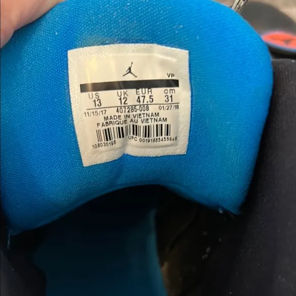 Jordan Athletic Shoes Black and Blue with Orange Accents