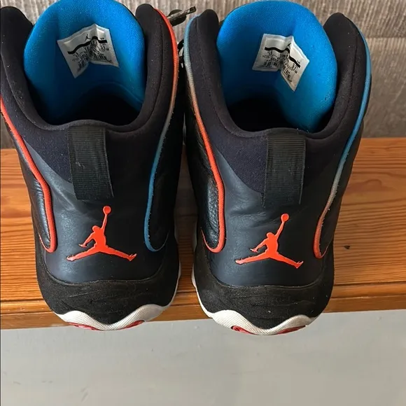 Jordan Athletic Shoes Black and Blue with Orange Accents