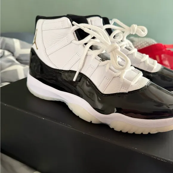 Jordan Black and White Athletic Shoes with Patent Leather