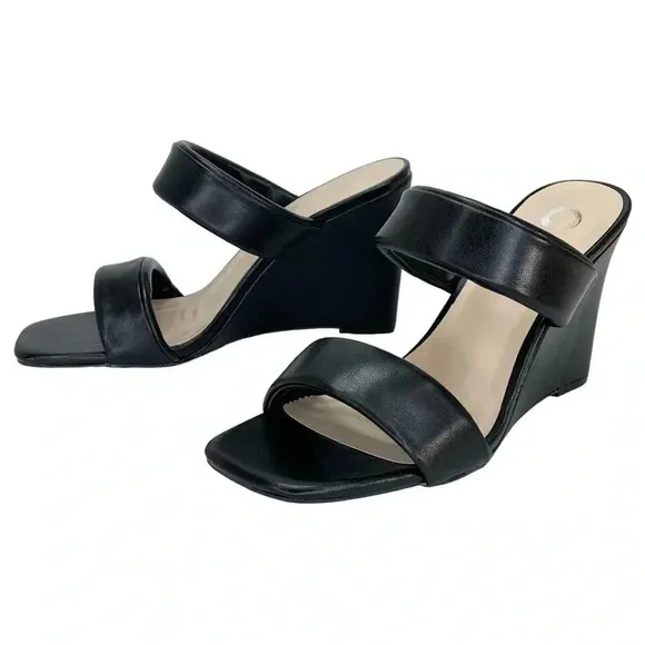 Journee Collection Kailee Black Womens Wedge Sandals Size 9M