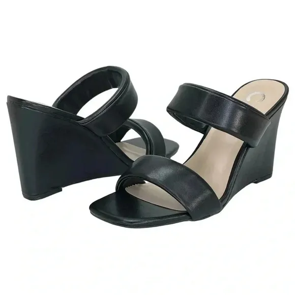 Journee Collection Kailee Black Womens Wedge Sandals Size 9M
