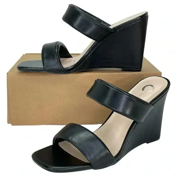 Journee Collection Kailee Black Womens Wedge Sandals Size 9M