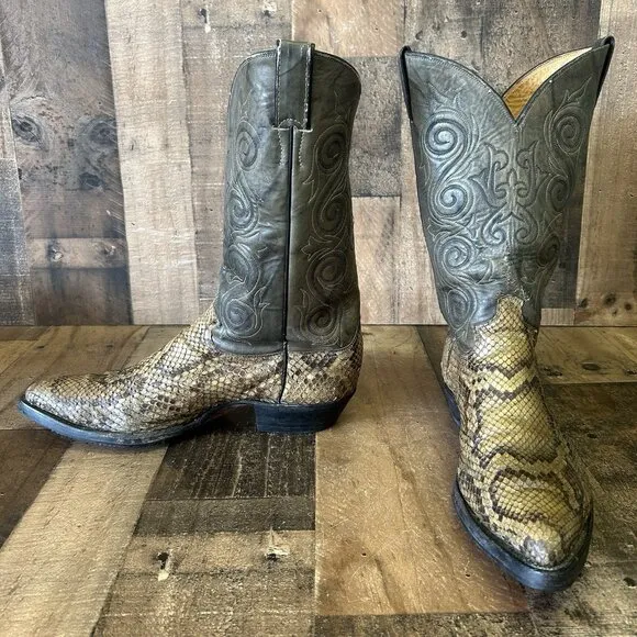 Justin Vintage Snakeskin Moto Rubber Sole Cowboy Boots Mens 11.5 D