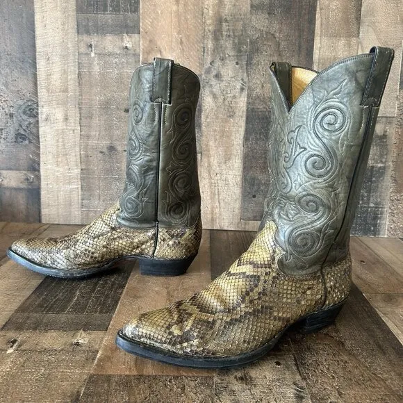 Justin Vintage Snakeskin Moto Rubber Sole Cowboy Boots Mens 11.5 D