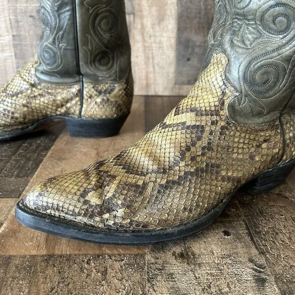 Justin Vintage Snakeskin Moto Rubber Sole Cowboy Boots Mens 11.5 D