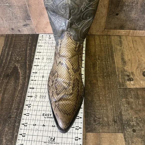 Justin Vintage Snakeskin Moto Rubber Sole Cowboy Boots Mens 11.5 D