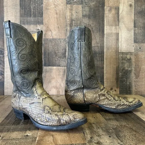 Justin Vintage Snakeskin Moto Rubber Sole Cowboy Boots Mens 11.5 D
