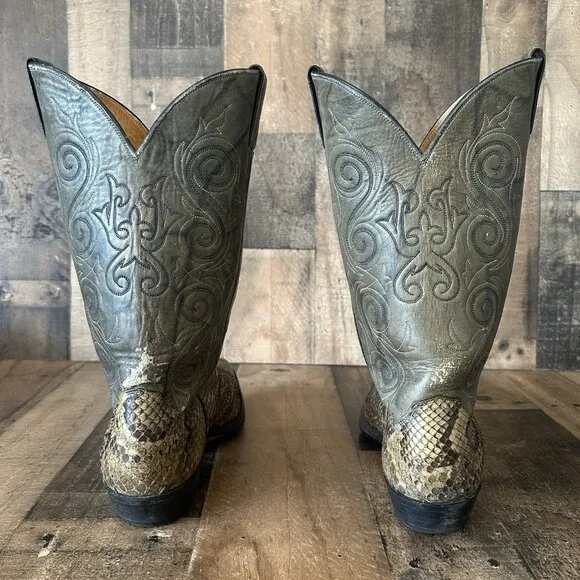 Justin Vintage Snakeskin Moto Rubber Sole Cowboy Boots Mens 11.5 D