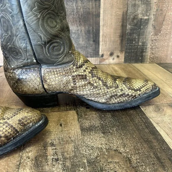 Justin Vintage Snakeskin Moto Rubber Sole Cowboy Boots Mens 11.5 D