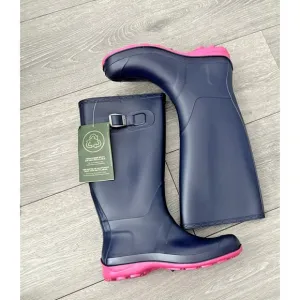 Kamik Women Size 8 Olivia Knee-High Rubber Rain Boots Navy Pink Sole Gardening