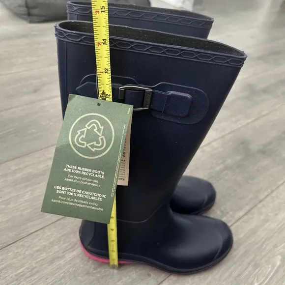 Kamik Women Size 8 Olivia Knee-High Rubber Rain Boots Navy Pink Sole Gardening