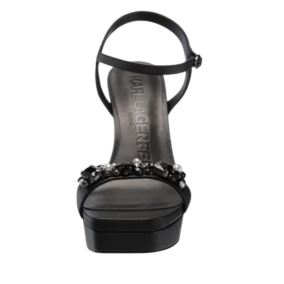 Karl Lagerfeld Paris Jala  Embellished Ankle Strap Black Sandals Sz10M