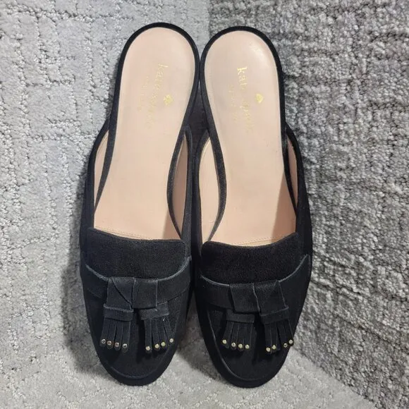 Kate Spade Berkeley Women’s Size 9.5 US Black Suede Fringe Slide Mule Shoes