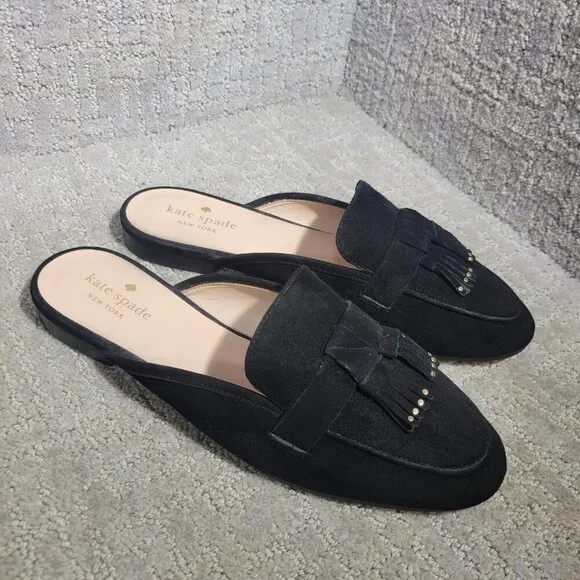 Kate Spade Berkeley Women’s Size 9.5 US Black Suede Fringe Slide Mule Shoes