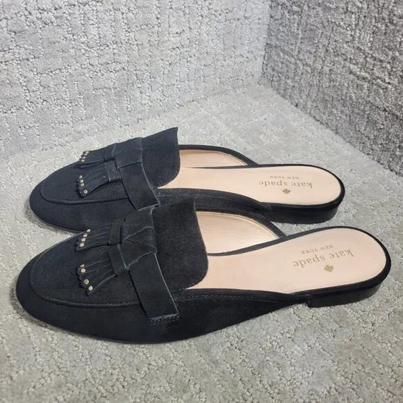 Kate Spade Berkeley Women’s Size 9.5 US Black Suede Fringe Slide Mule Shoes