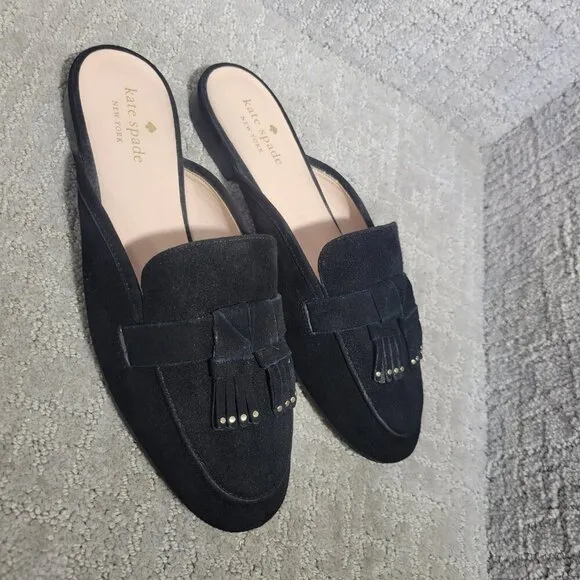 Kate Spade Berkeley Women’s Size 9.5 US Black Suede Fringe Slide Mule Shoes