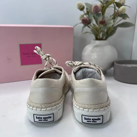 Kate Spade Boat Party Canvas Lace Up Shoes Parchment K3245 Women's 6.5 B NWB