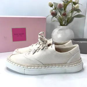 Kate Spade Boat Party Canvas Lace Up Shoes Parchment K3245 Women's 6.5 B NWB