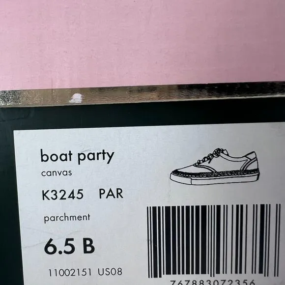 Kate Spade Boat Party Canvas Lace Up Shoes Parchment K3245 Women's 6.5 B NWB