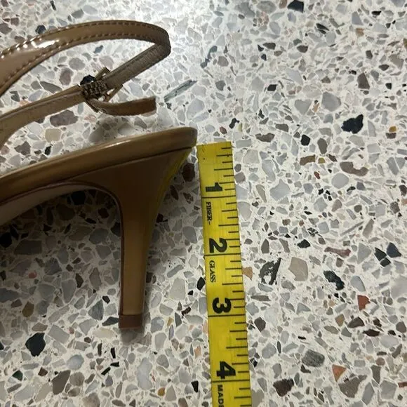Kate Spade mesh slingback patent trim heels pump tan nude beige 7