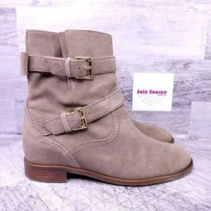 Kate Spade Sabina Suede Buckle Strap Moto Ankle Boot Brown Women's sz 8
