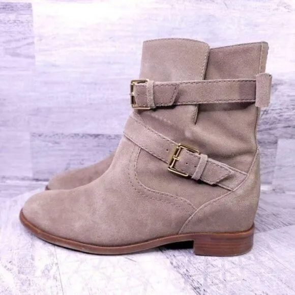 Kate Spade Sabina Suede Buckle Strap Moto Ankle Boot Brown Women's sz 8