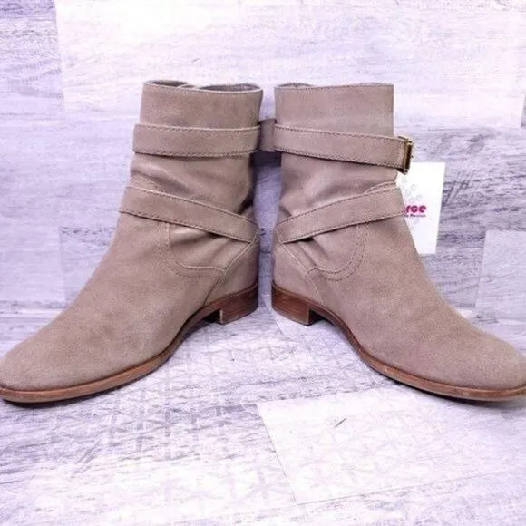 Kate Spade Sabina Suede Buckle Strap Moto Ankle Boot Brown Women's sz 8