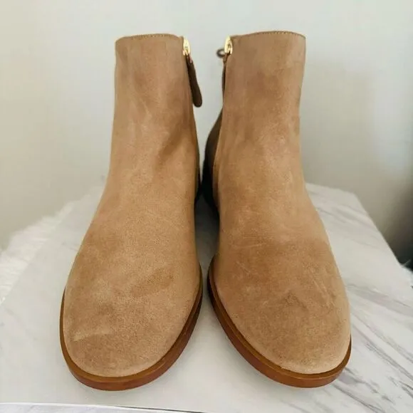 KATE SPADE Sadie Side Zip Tasseled Ankle Suede Boots,  Almond, Size 9.5, NWOB