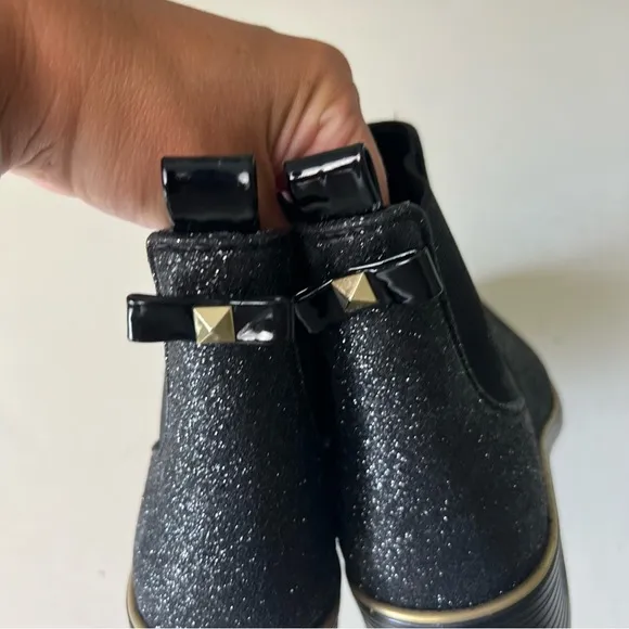 KATE SPADE- Sedgewick Glitter Booties Black Glitter Rain Boots