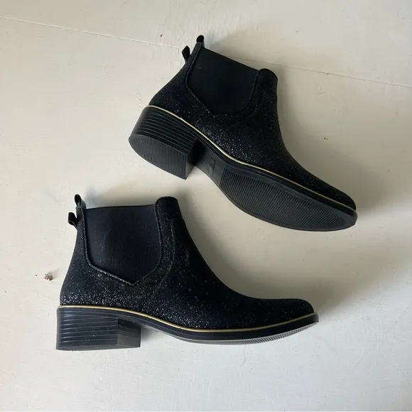 KATE SPADE- Sedgewick Glitter Booties Black Glitter Rain Boots