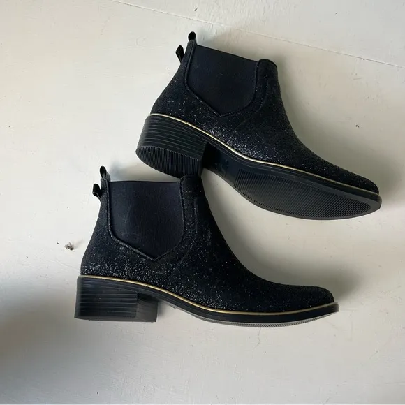 KATE SPADE- Sedgewick Glitter Booties Black Glitter Rain Boots