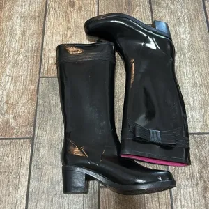 Kate Spade Women’s Sz 10 Black Gloss Rubber Heeled‎ Knee High Rain Boots