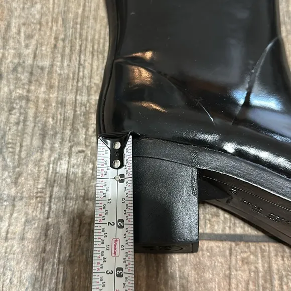 Kate Spade Women’s Sz 10 Black Gloss Rubber Heeled‎ Knee High Rain Boots
