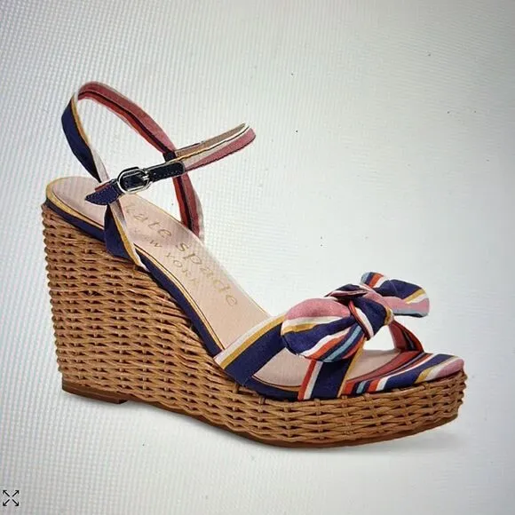 Kate Spade Patio Wedge Sandals- Sidewalk Stripe- Size 11- NIB